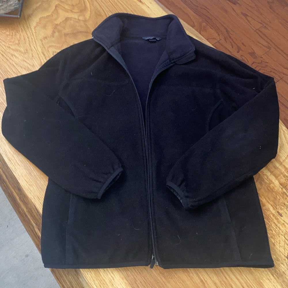 Lands End Men’s Black Unlined Fleece Jacket Size Small